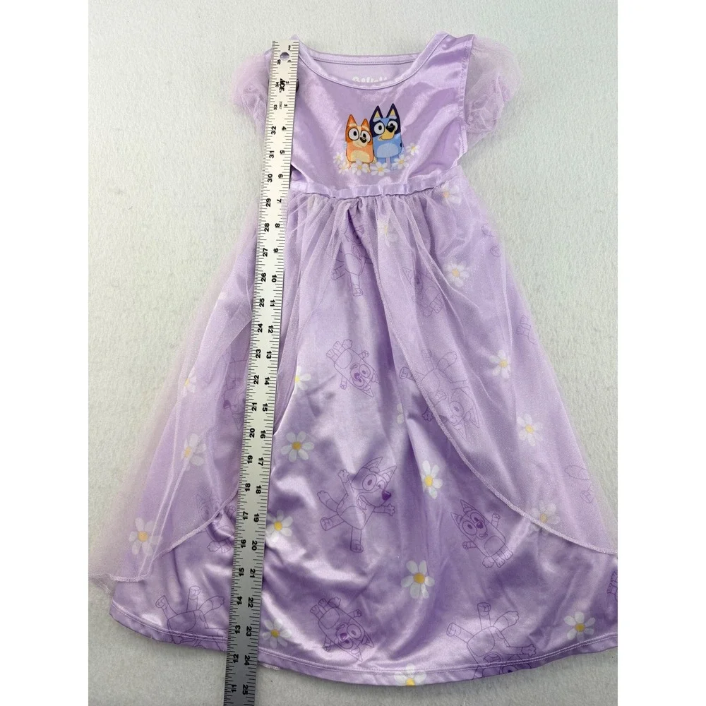 Bluey Bingo Girls Purple Nightgown Dress Mesh Overlay Daisy Floral Size 4T